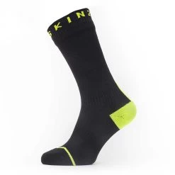 Sealskinz Waterproof All Weather Mid Length Socks Hydrostop (Black/Neon Yellow)