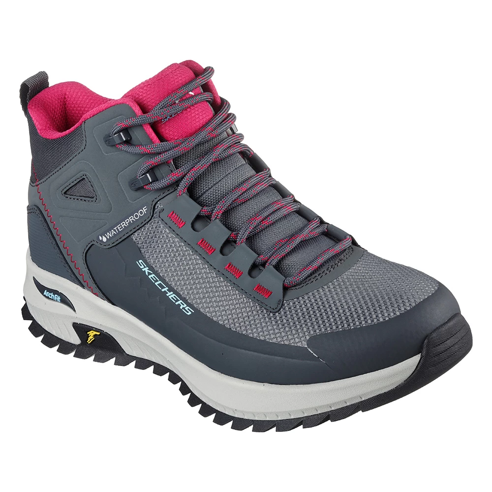 Skechers Womens Arch Fit Discover Elevation Gain Waterproof Walking Boots (Charcoal / Pink)
