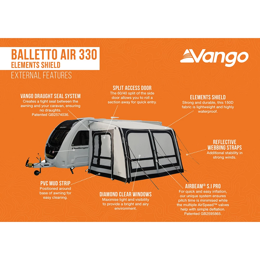 Vango Balletto 330 Air Elements Shield Caravan Awning - Image 3