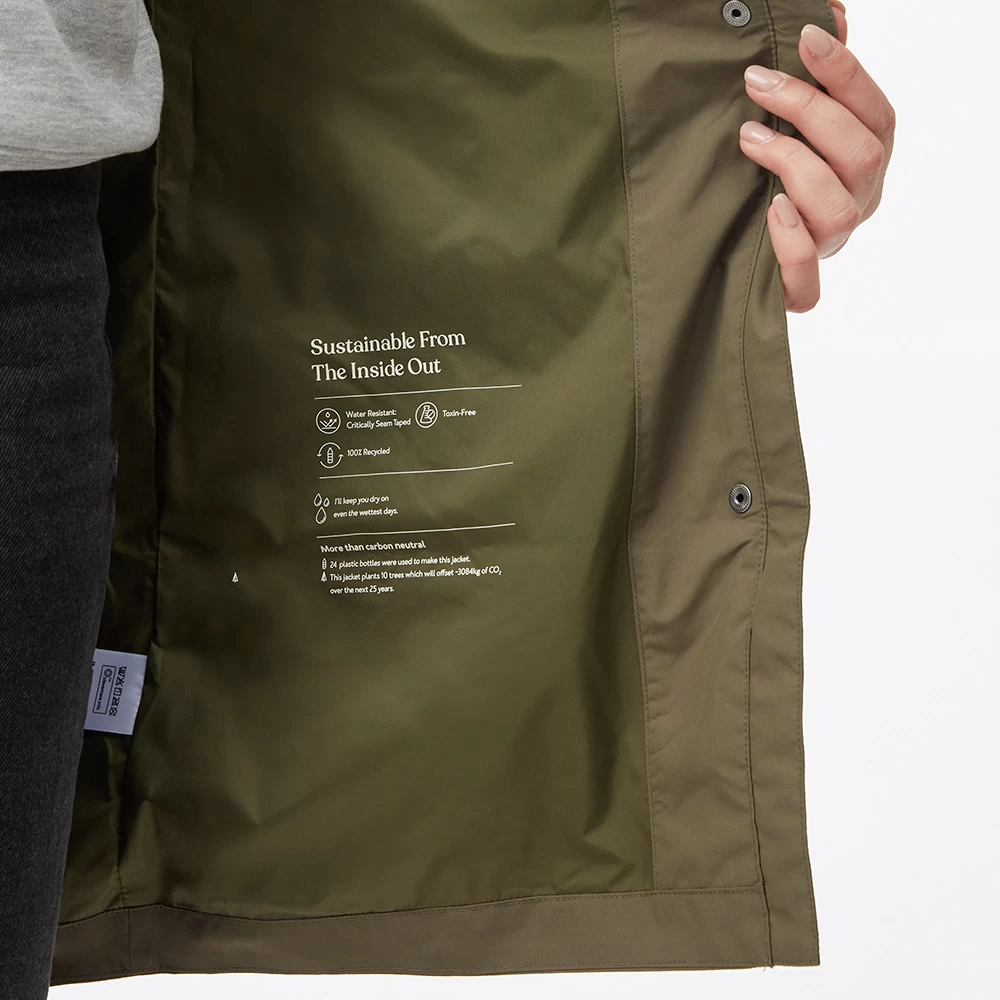 Tentree Womens Long Rain Waterproof Jacket (Olive Night Green) - Image 10
