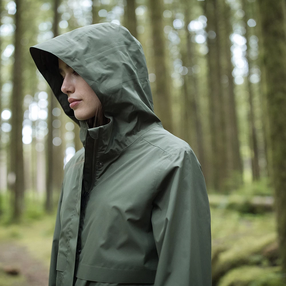 Tentree Womens Long Rain Waterproof Jacket (Olive Night Green) - Image 11
