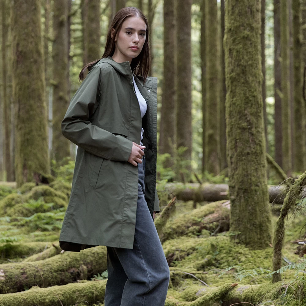 Tentree Womens Long Rain Waterproof Jacket (Olive Night Green) - Image 4