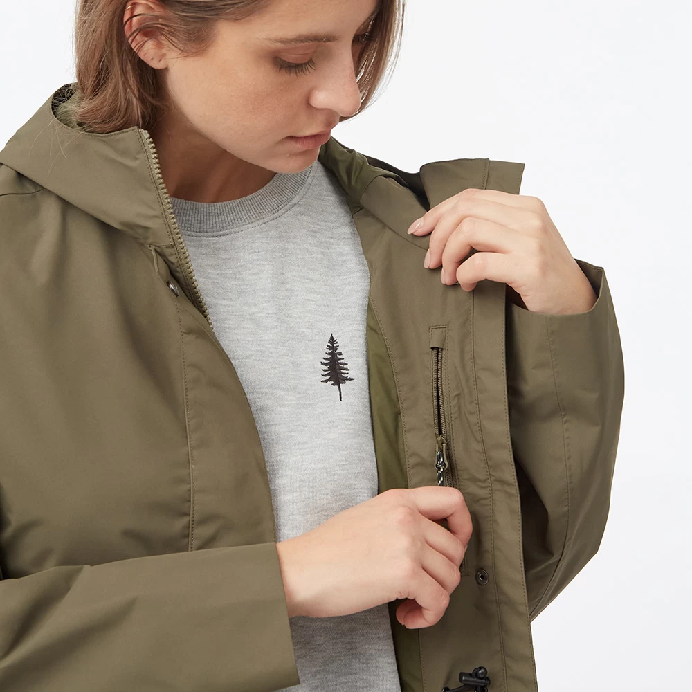 Tentree Womens Long Rain Waterproof Jacket (Olive Night Green) - Image 5