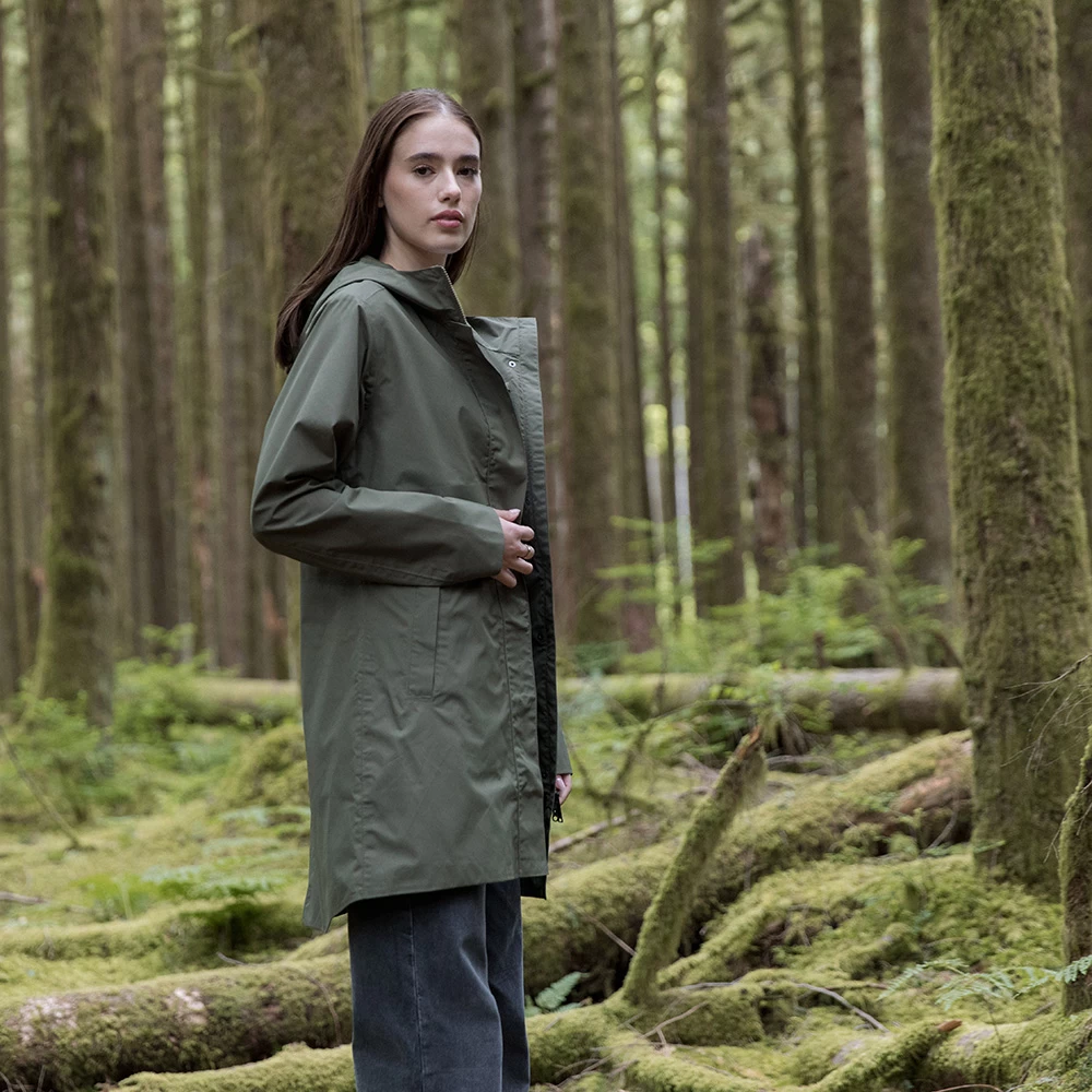 Tentree Womens Long Rain Waterproof Jacket (Olive Night Green) - Image 6